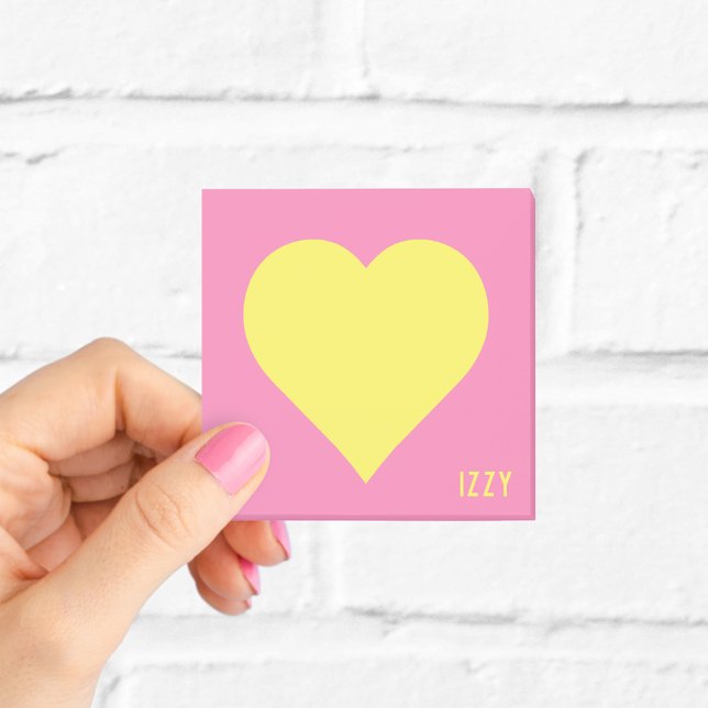 Yellow Heart Hot Pink Name Post-it Notes (Creator Uploaded)