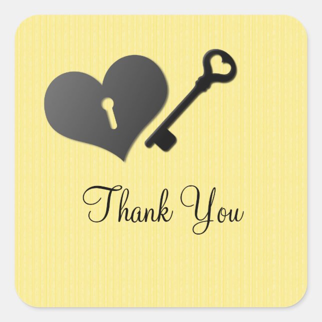 Yellow Heart Lock and Key Thank You Stickers (Front)
