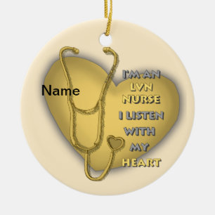 Yellow Heart LVN Nurse Ceramic Tree Decoration