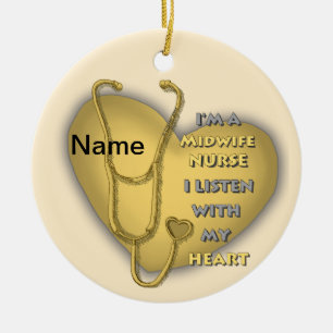 Yellow Heart Midwife Nurse Ceramic Tree Decoration