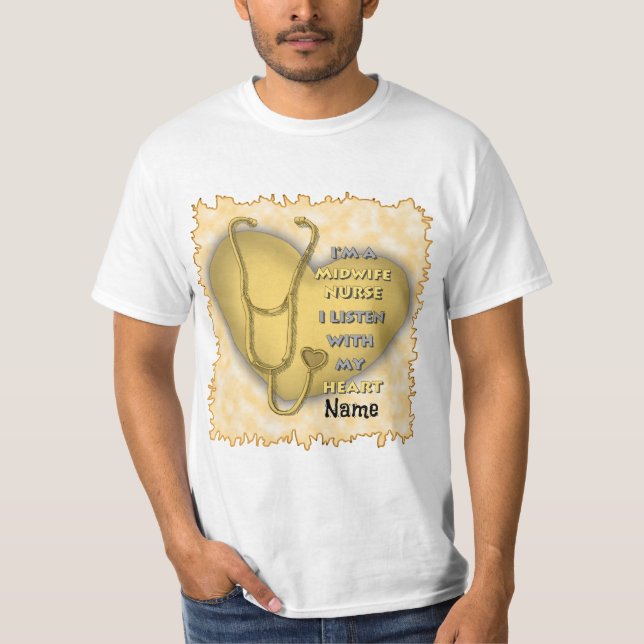 Yellow Heart Midwife Nurse T-Shirt (Front)