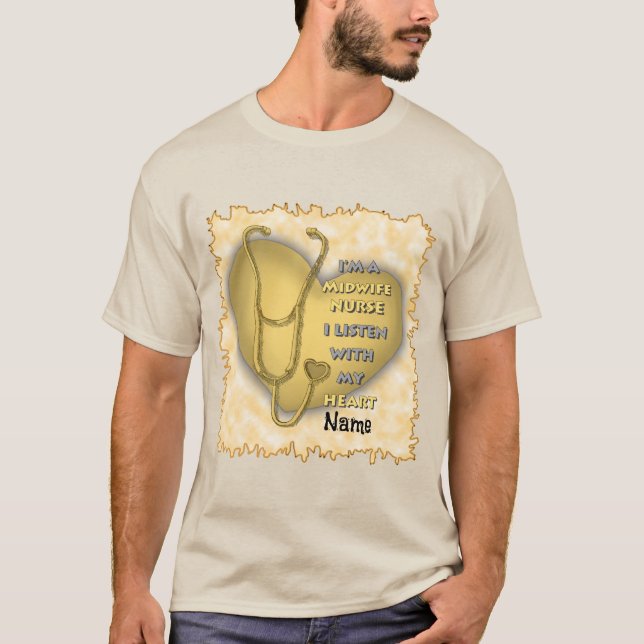 Yellow Heart Midwife Nurse T-Shirt (Front)