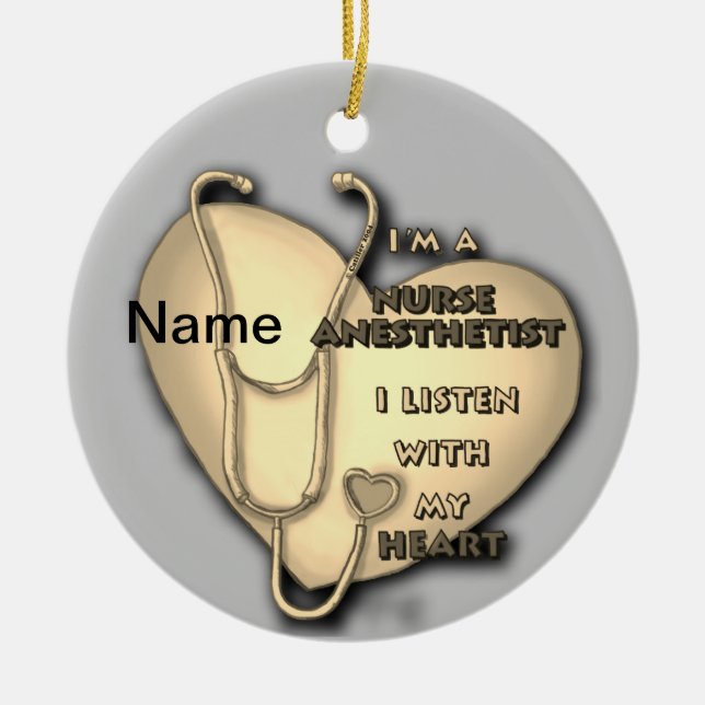 Yellow Heart Nurse Anaesthetist Ceramic Tree Decoration (Front)