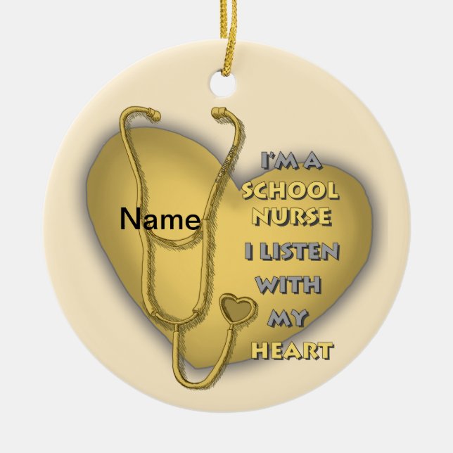 Yellow Heart School Nurse Ceramic Tree Decoration (Front)
