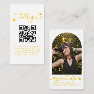 Yellow Heart Script QR Code College Fund Photo Enclosure Card