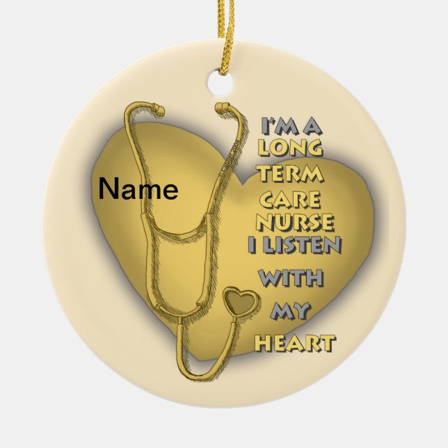 Yellow Heart Term Care Nurse Ceramic Tree Decoration (Front)