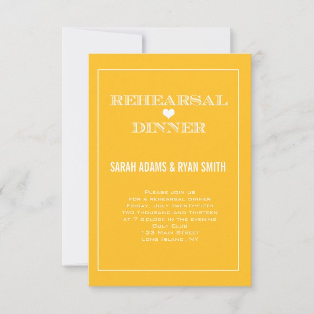 Yellow Heart Wedding Rehearsal Dinner Invitations (Front)