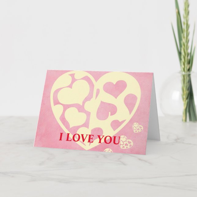 Yellow Heart with Pink Background I love you Holiday Card (Front)