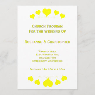 Yellow Hearts Design Wedding Programme