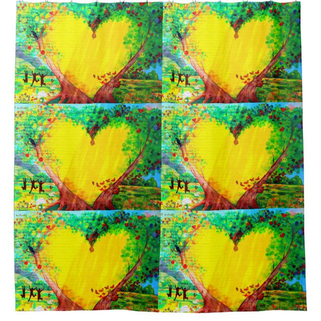 yellow hearts mural shower curtain (Front)