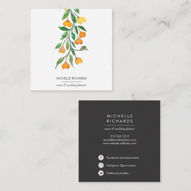 Yellow Hearts | Professional  Social Media Icons Square Business Card (Front/Back)