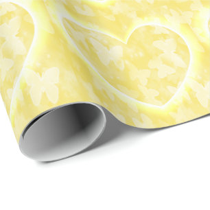 Yellow Hearts w/Butterfly Overlay Wrapping Paper