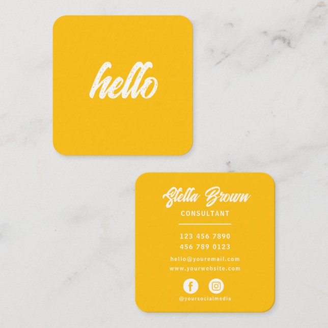 Yellow Hello Chic Bold Text Square Business Card (Front/Back)