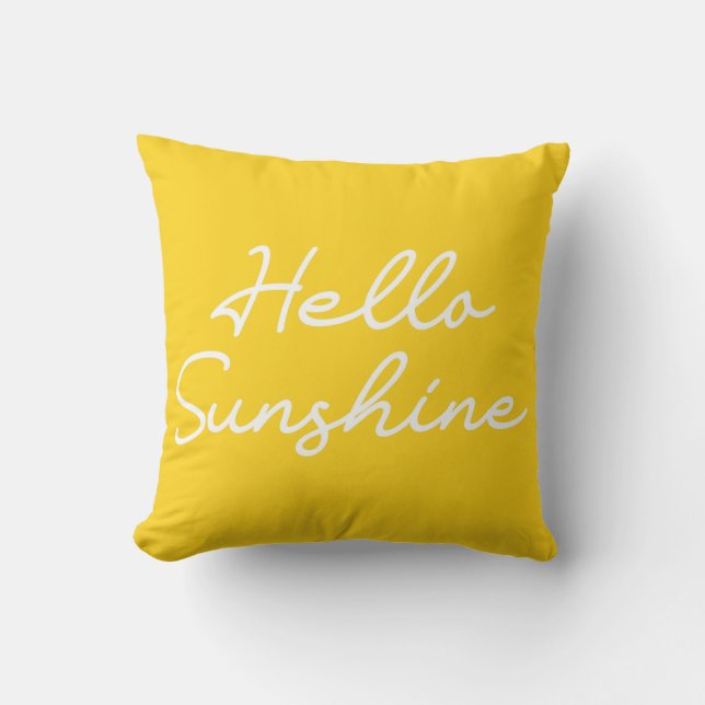 Yellow "Hello Sunshine" Outdoor Throw Pillow (Front)