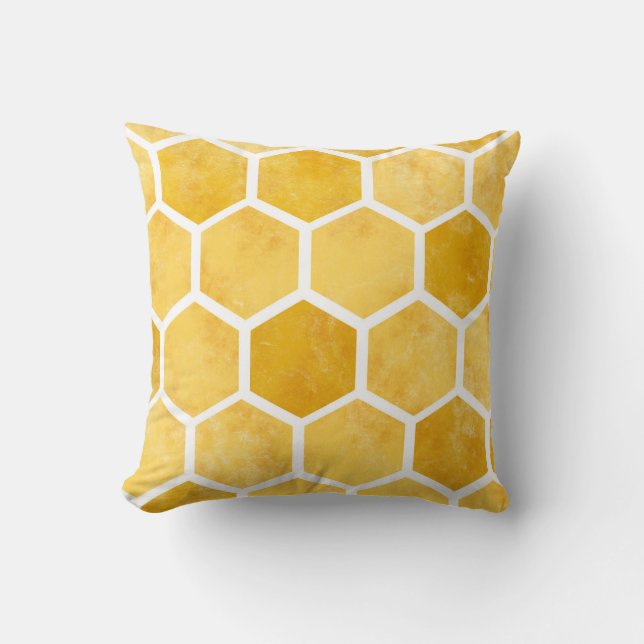 Yellow hexagon honeycomb bee pillow (Front)