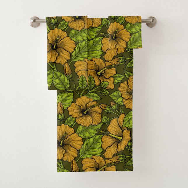 Yellow hibiscus bath towel set (Insitu)