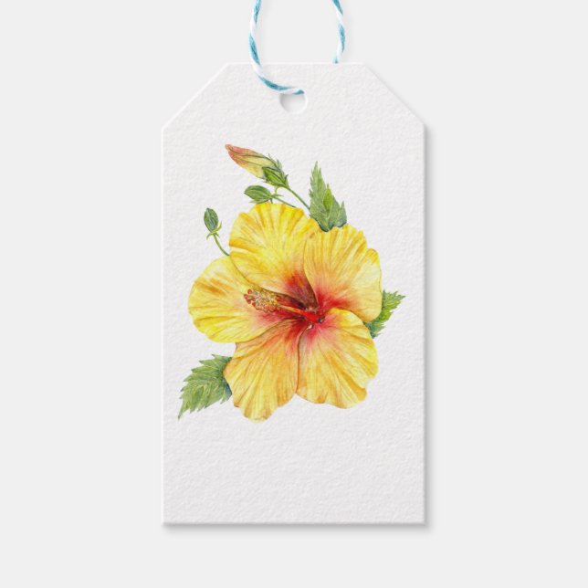 Yellow Hibiscus Botanical Art Gift Tags (Front)