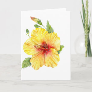 Yellow Hibiscus Botanical Art Holiday Card