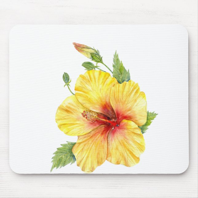 Yellow Hibiscus Botanical Art Mouse Pad (Front)