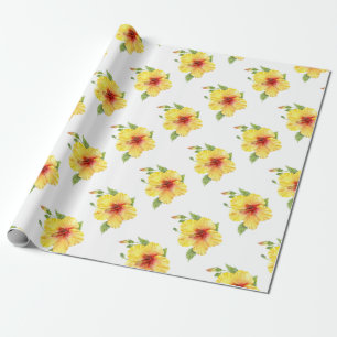 Yellow Hibiscus Botanical Art Wrapping Paper