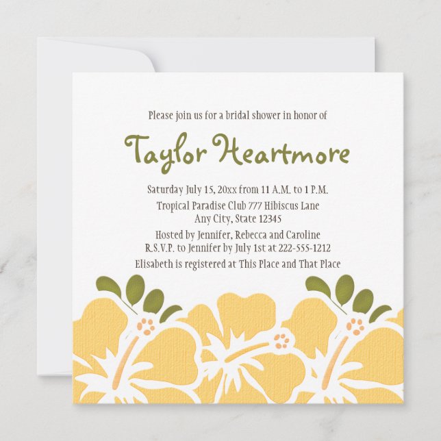 Yellow Hibiscus Bridal Shower Invitations (Front)