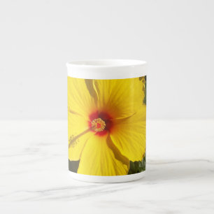 Yellow Hibiscus Flower Bone China Mug
