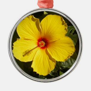Yellow Hibiscus Flower Metal Tree Decoration