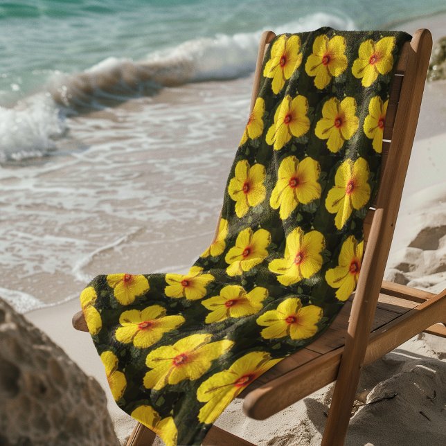 Yellow Hibiscus Flower Pattern Beach Towel (Yellow Hibiscus Flower Pattern Beach Towel)