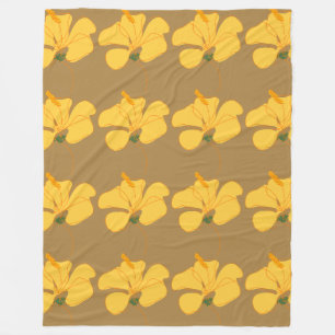 Yellow hibiscus flower pattern fleece blanket