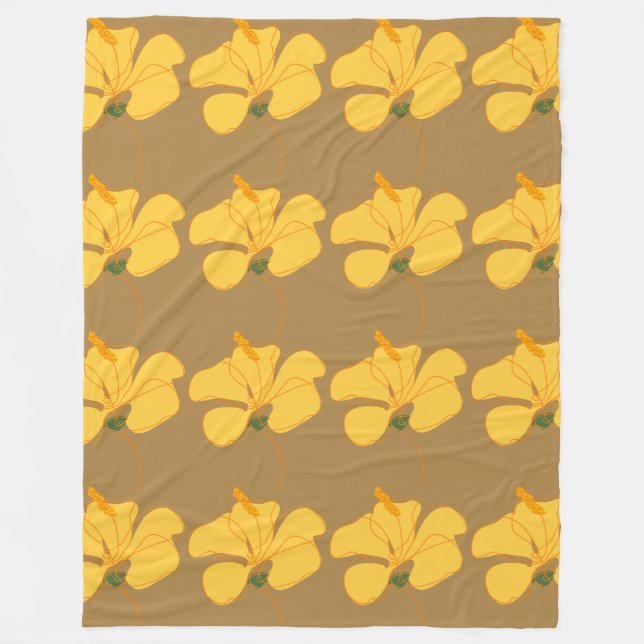 Yellow hibiscus flower pattern fleece blanket (Front)