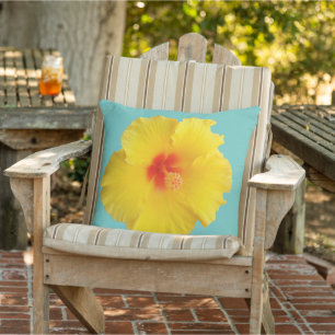 Yellow Hibiscus Flower Photo Cushion