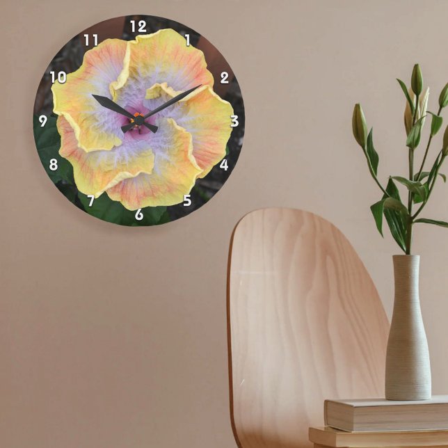 Yellow Hibiscus Flower Photographic Botanical Large Clock (Creator Uploaded)