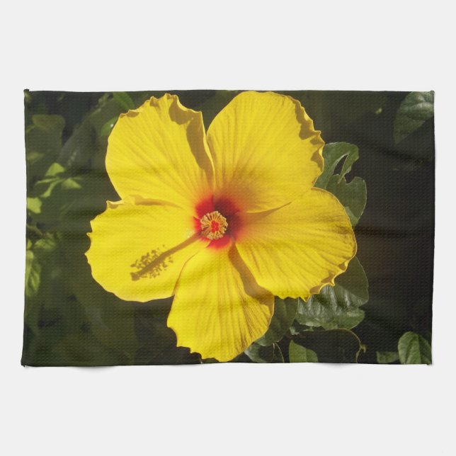 Yellow Hibiscus Flower Tea Towel (Horizontal)