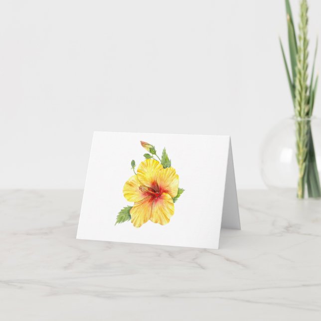 Yellow Hibiscus Flower Tropical Card (Front)