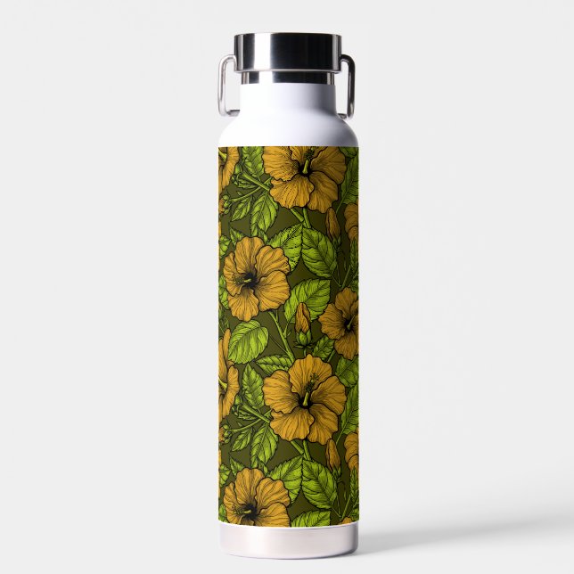 Yellow hibiscus flowers  water bottle (Front)