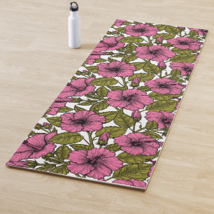 Yellow hibiscus flowers yoga mat