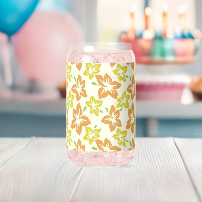 Yellow Hibiscus, Orange Hibiscus, Floral Pattern Can Glass (Insitu (Baby Shower))