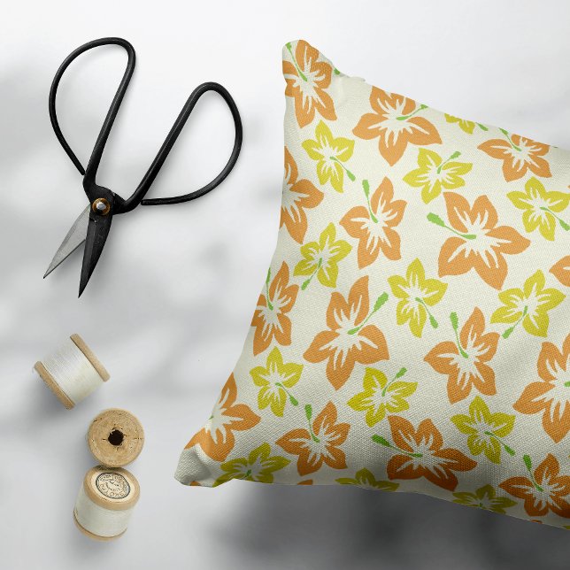 Yellow Hibiscus, Orange Hibiscus, Floral Pattern Decorative Cushion (Creator Uploaded)