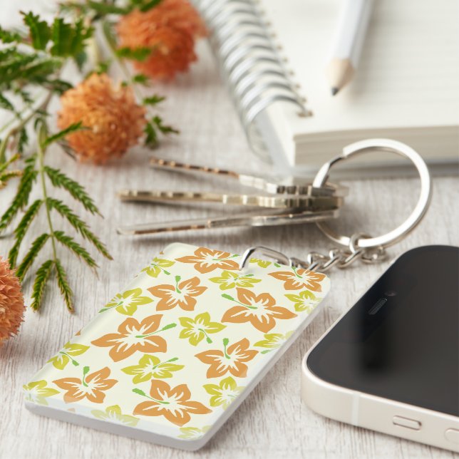 Yellow Hibiscus, Orange Hibiscus, Floral Pattern Key Ring (Front Right)