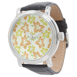 Yellow Hibiscus, Orange Hibiscus, Floral Pattern Watch
