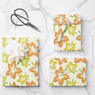 Yellow Hibiscus, Orange Hibiscus, Floral Pattern Wrapping Paper Sheet