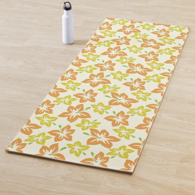 Yellow Hibiscus, Orange Hibiscus, Floral Pattern Yoga Mat (In Situ)