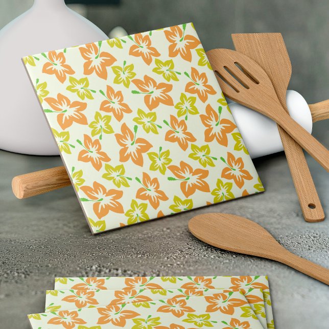 Yellow Hibiscus, Orange Hibiscus, Flowers Pattern Tile (Creator Uploaded)