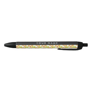 Yellow Hibiscus, Orange Hibiscus, Your Name Black Ink Pen