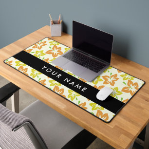Yellow Hibiscus, Orange Hibiscus, Your Name Desk Mat