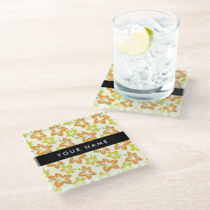 Yellow Hibiscus, Orange Hibiscus, Your Name Glass Coaster
