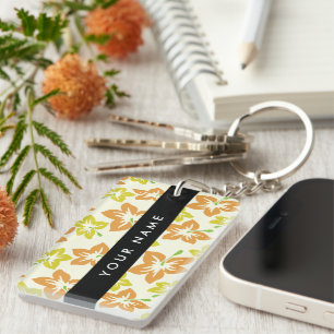 Yellow Hibiscus, Orange Hibiscus, Your Name Key Ring