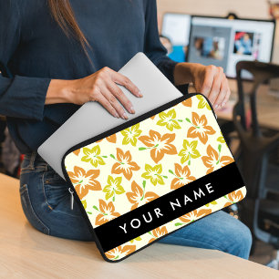 Yellow Hibiscus, Orange Hibiscus, Your Name Laptop Sleeve