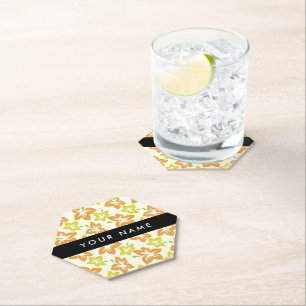 Yellow Hibiscus, Orange Hibiscus, Your Name Paper Coaster