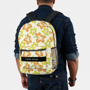 Yellow Hibiscus, Orange Hibiscus, Your Name Printed Backpack